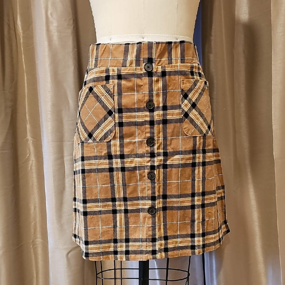 Torrid Plus Size Plaid Button-Front Skirt in Brown